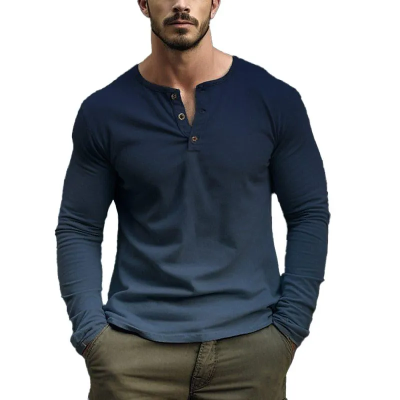 Men's Casual Color Block Gradient Print Henley Neck Long Sleeve T-Shirt 26419822Y sold by Manly