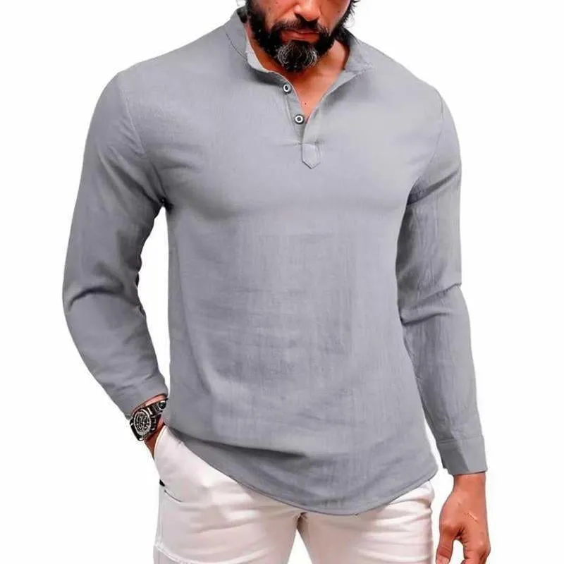Men's Casual Solid Color Stand Collar Long Sleeve Shirt 44209812Y sold by Manly