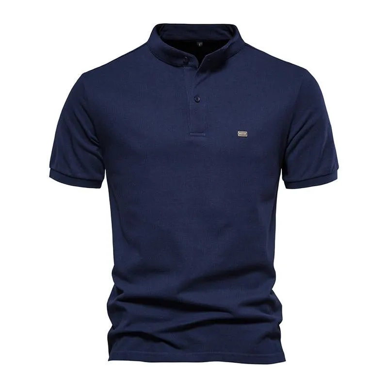 Men's Casual Cotton Stand Collar Solid Color Slim Short Sleeve Polo Shirt 95058725M sold by Manly product image thumbnail 2