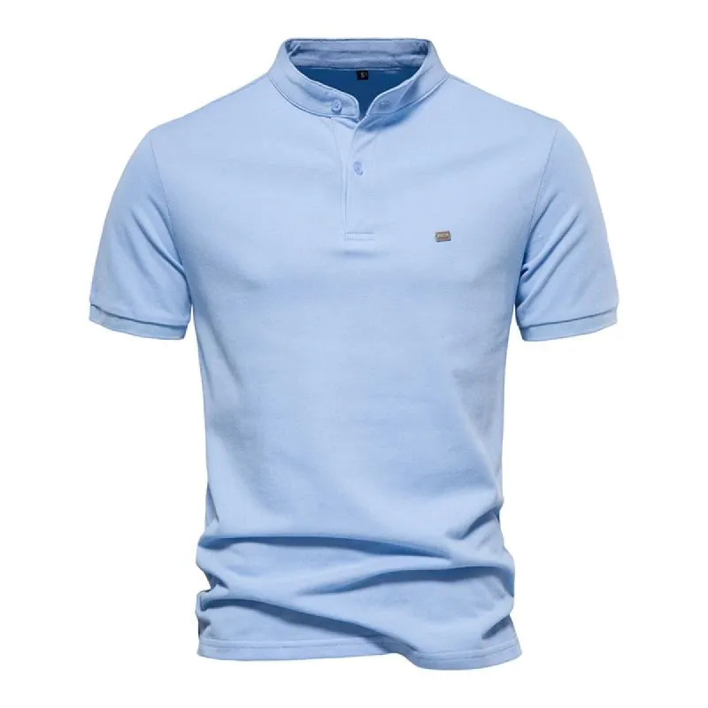 Men's Casual Cotton Stand Collar Solid Color Slim Short Sleeve Polo Shirt 95058725M sold by Manly