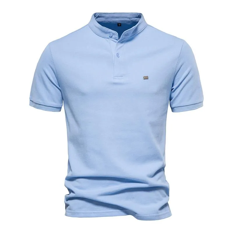 Men's Casual Cotton Stand Collar Solid Color Slim Short Sleeve Polo Shirt 95058725M sold by Manly