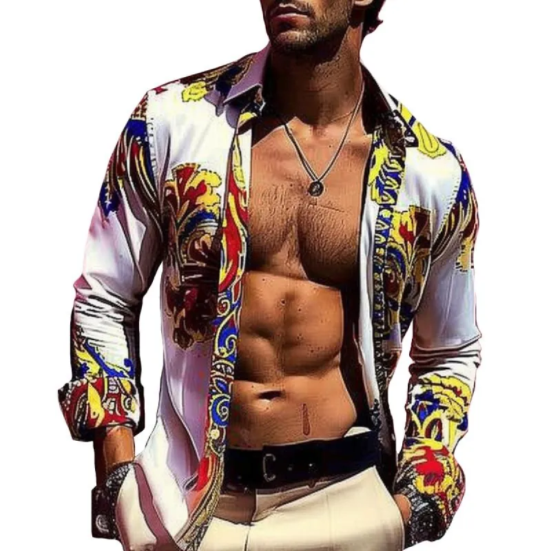 Men's Retro Casual Palace Style Lapel Long Sleeve Shirt 73536824TO sold by Manly