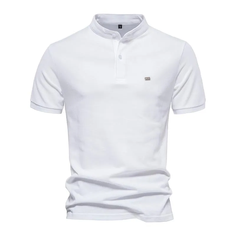 Men's Casual Cotton Stand Collar Solid Color Slim Short Sleeve Polo Shirt 95058725M sold by Manly product image thumbnail 4