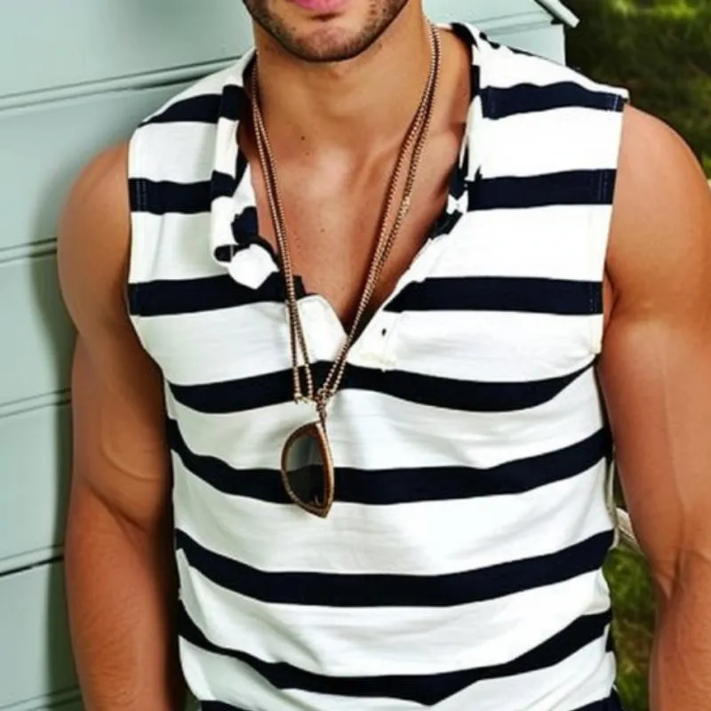 Men's Casual Striped Henley Collar Sleeveless Tank Top 86121388Y sold by Manly product image thumbnail 3
