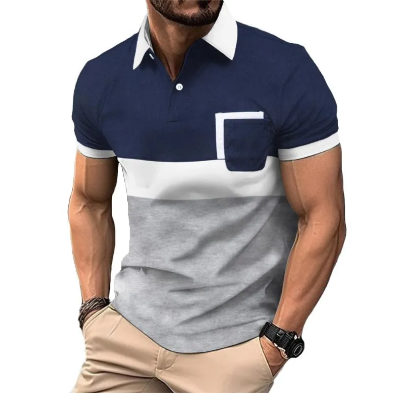 Men's Patchwork Lapel Short-sleeved Polo Shirt 00302303TO sold by Manly