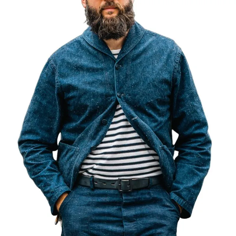 Men's Vintage Solid Lapel Denim Jacket 91001107X sold by Manly