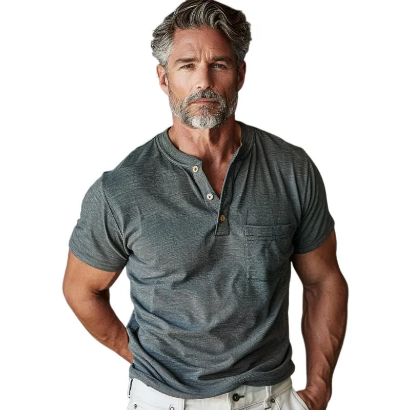 Men's Casual Cotton Blend Crew Neck Button Down Short Sleeve T-Shirt 11263420X sold by Manly