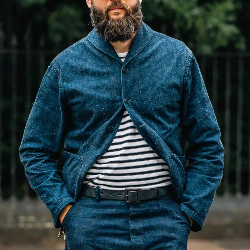 Men's Vintage Solid Lapel Denim Jacket 91001107X sold by Manly product image thumbnail 4