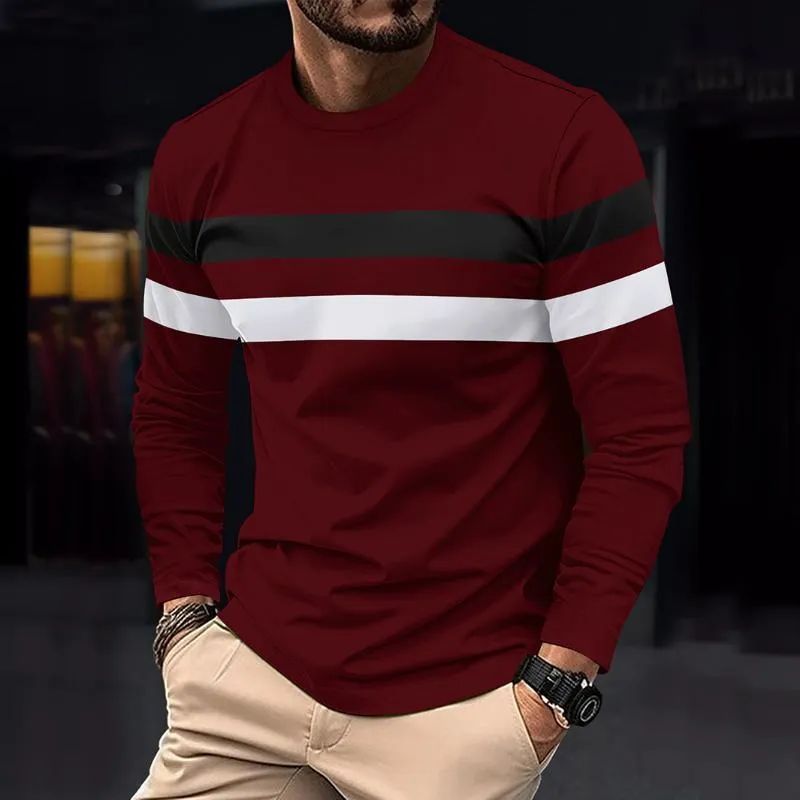 Men's Retro Casual Colorblock Striped Long Sleeve T-Shirt 93347120TO sold by Manly product image thumbnail 5