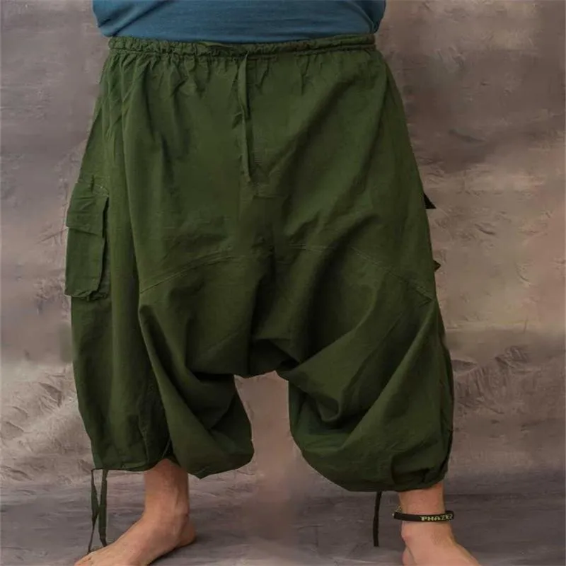 Men's Cotton and Linen Solid Color Breathable Multi-pocket Cropped Pants 51215911X sold by Manly product image thumbnail 5