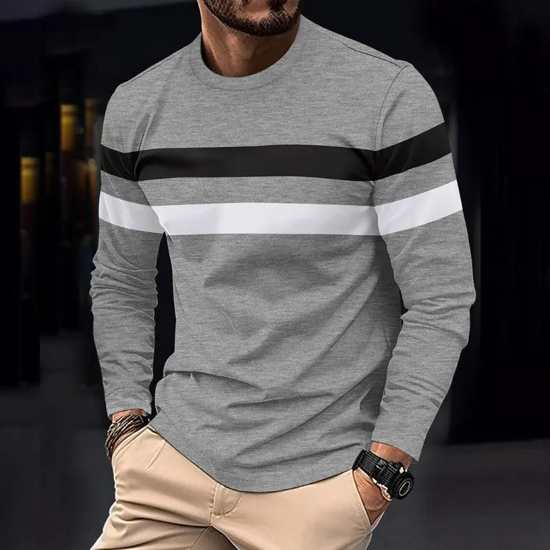 Men's Retro Casual Colorblock Striped Long Sleeve T-Shirt 93347120TO sold by Manly product image thumbnail 4