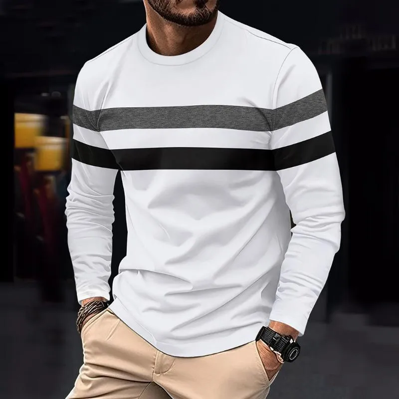 Men's Retro Casual Colorblock Striped Long Sleeve T-Shirt 93347120TO sold by Manly product image thumbnail 2