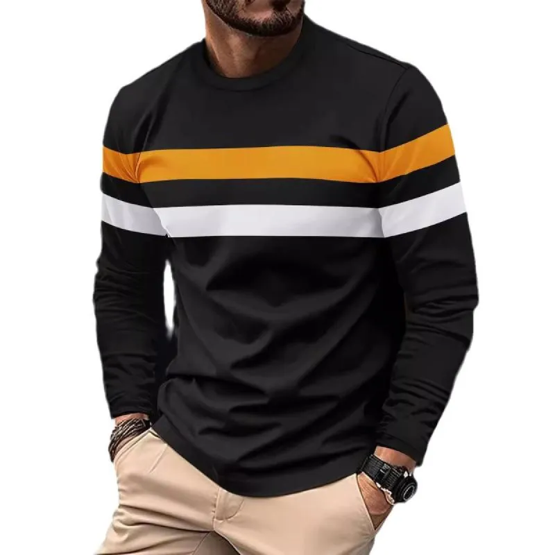 Men's Retro Casual Colorblock Striped Long Sleeve T-Shirt 93347120TO sold by Manly
