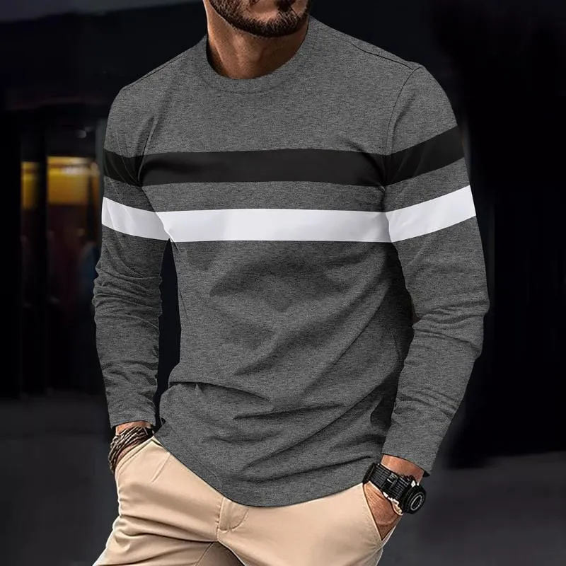 Men's Retro Casual Colorblock Striped Long Sleeve T-Shirt 93347120TO sold by Manly product image thumbnail 3