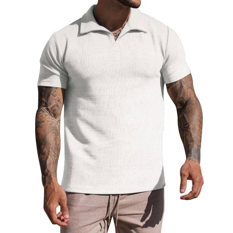 Men's Waffle Loose Short Sleeve Solid Color Casual Lapel Polo Shirt 49265793Z sold by Manly product image thumbnail 3