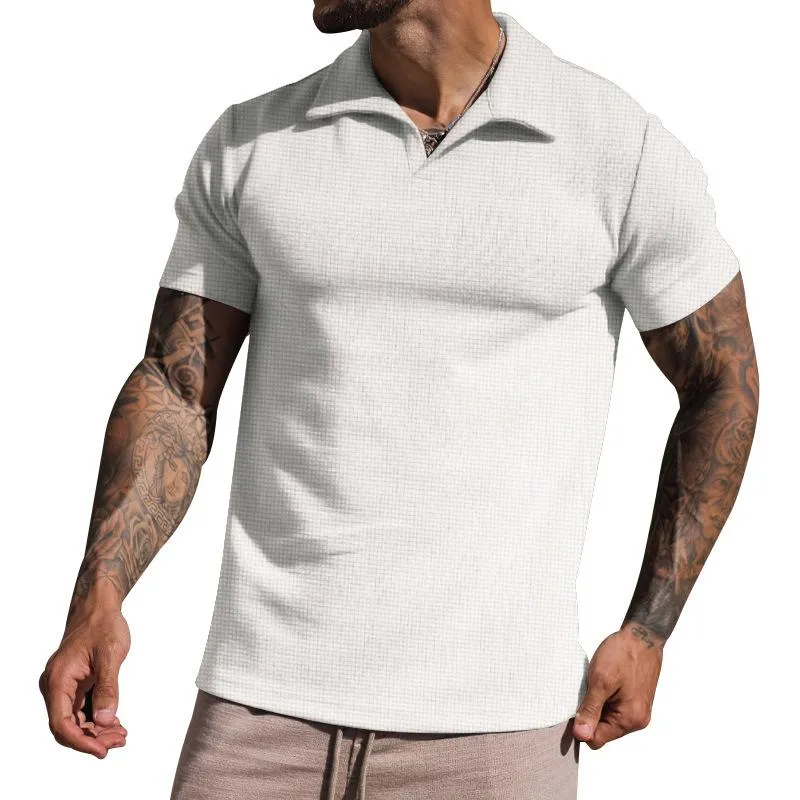 Men's Waffle Loose Short Sleeve Solid Color Casual Lapel Polo Shirt 49265793Z sold by Manly product image thumbnail 2