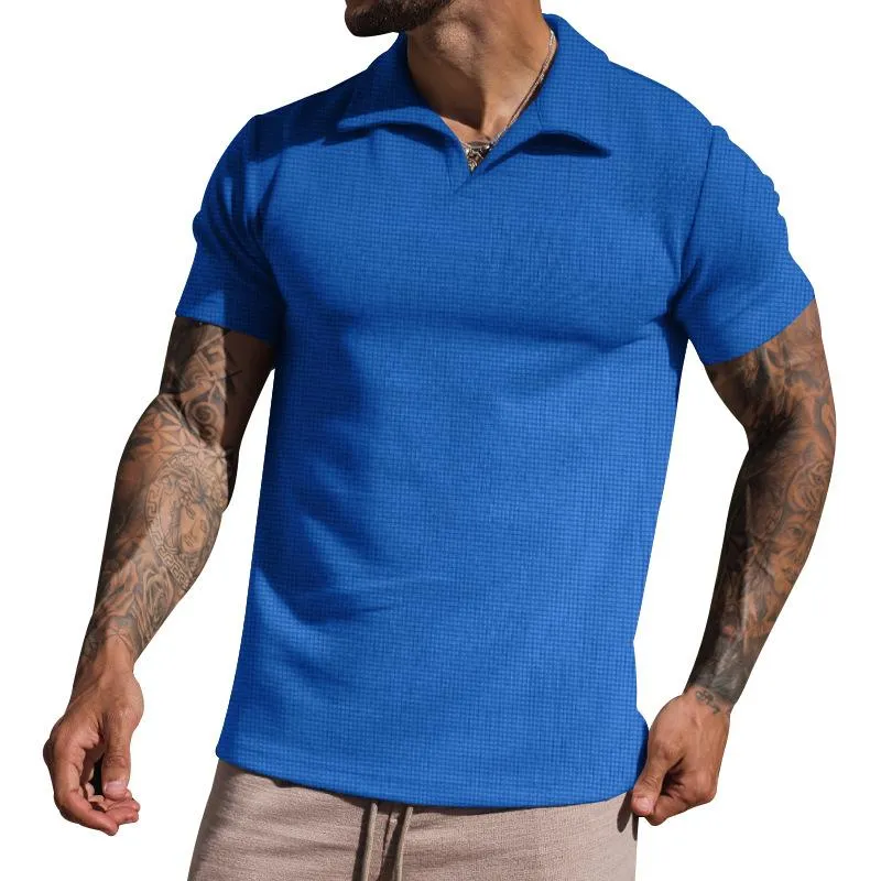 Men's Waffle Loose Short Sleeve Solid Color Casual Lapel Polo Shirt 49265793Z sold by Manly product image thumbnail 5