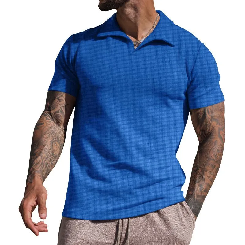 Men's Waffle Loose Short Sleeve Solid Color Casual Lapel Polo Shirt 49265793Z sold by Manly product image thumbnail 4