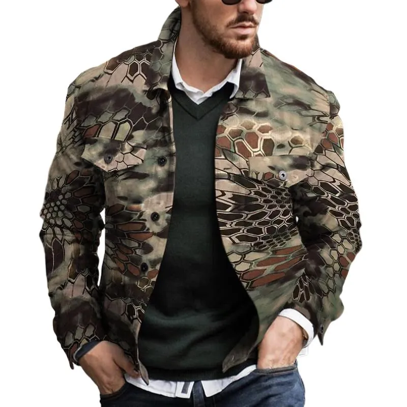 Men's Vintage Casual Camouflage Pocket Lapel Jacket 83224604TO sold by Manly