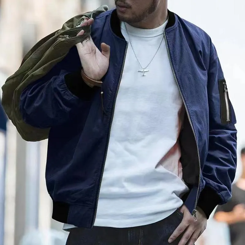 Men's Casual Solid Color Stand Collar Zipper Bomber Jacket 31316975Y sold by Manly product image thumbnail 3