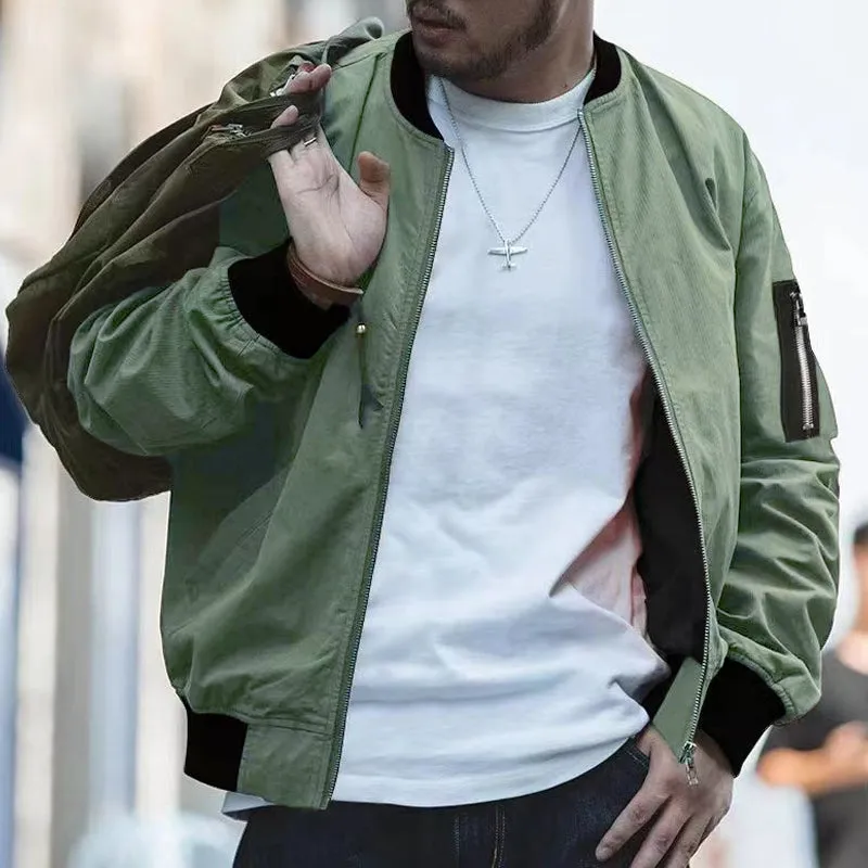 Men's Casual Solid Color Stand Collar Zipper Bomber Jacket 31316975Y sold by Manly product image thumbnail 2