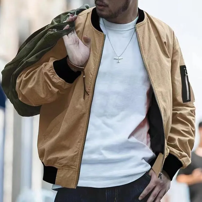 Men's Casual Solid Color Stand Collar Zipper Bomber Jacket 31316975Y sold by Manly product image thumbnail 4