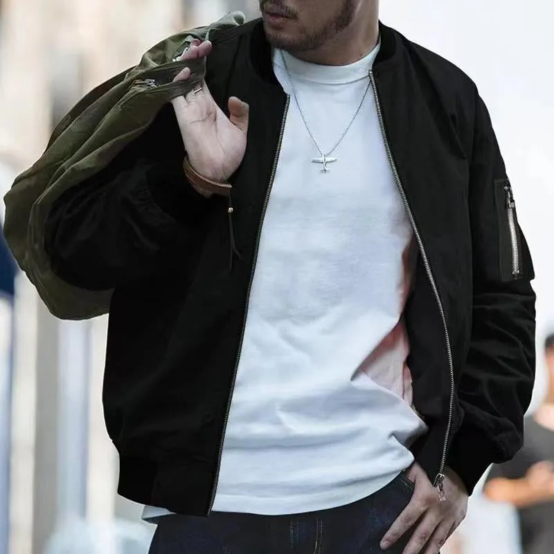 Men's Casual Solid Color Stand Collar Zipper Bomber Jacket 31316975Y sold by Manly product image thumbnail 5