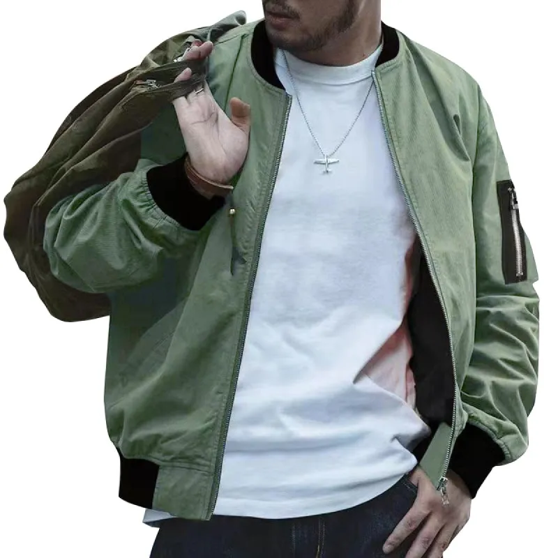 Men's Casual Solid Color Stand Collar Zipper Bomber Jacket 31316975Y sold by Manly