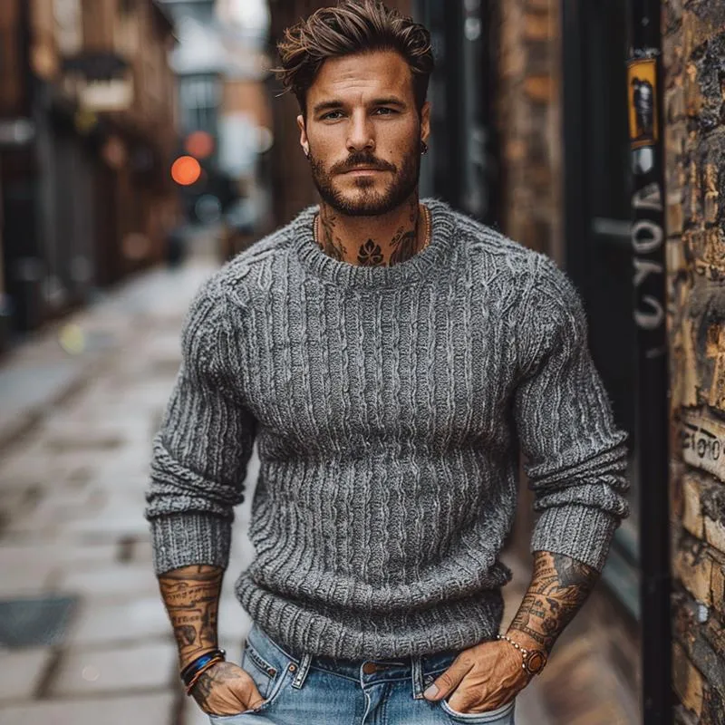 Men's Casual Round Neck Knitted Cable Long Sleeve Slim Fit Pullover Sweater 65413884M sold by Manly product image thumbnail 2