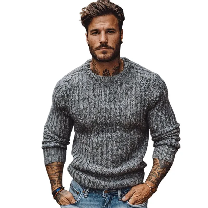 Men's Casual Round Neck Knitted Cable Long Sleeve Slim Fit Pullover Sweater 65413884M sold by Manly