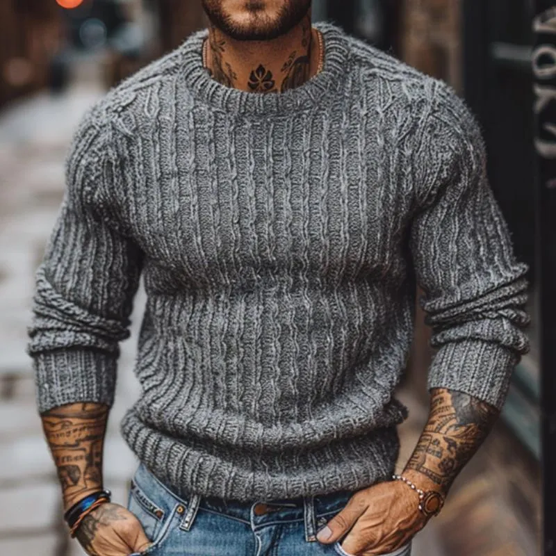 Men's Casual Round Neck Knitted Cable Long Sleeve Slim Fit Pullover Sweater 65413884M sold by Manly product image thumbnail 3