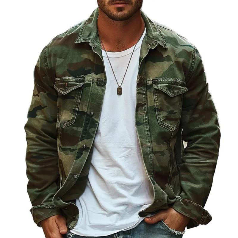 Men's Camouflage Canvas Retro Wear Lapel Jacket 18911497X sold by Manly