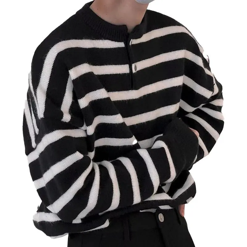 Men's Striped Button Crew Neck Sweater 59900506X sold by Manly