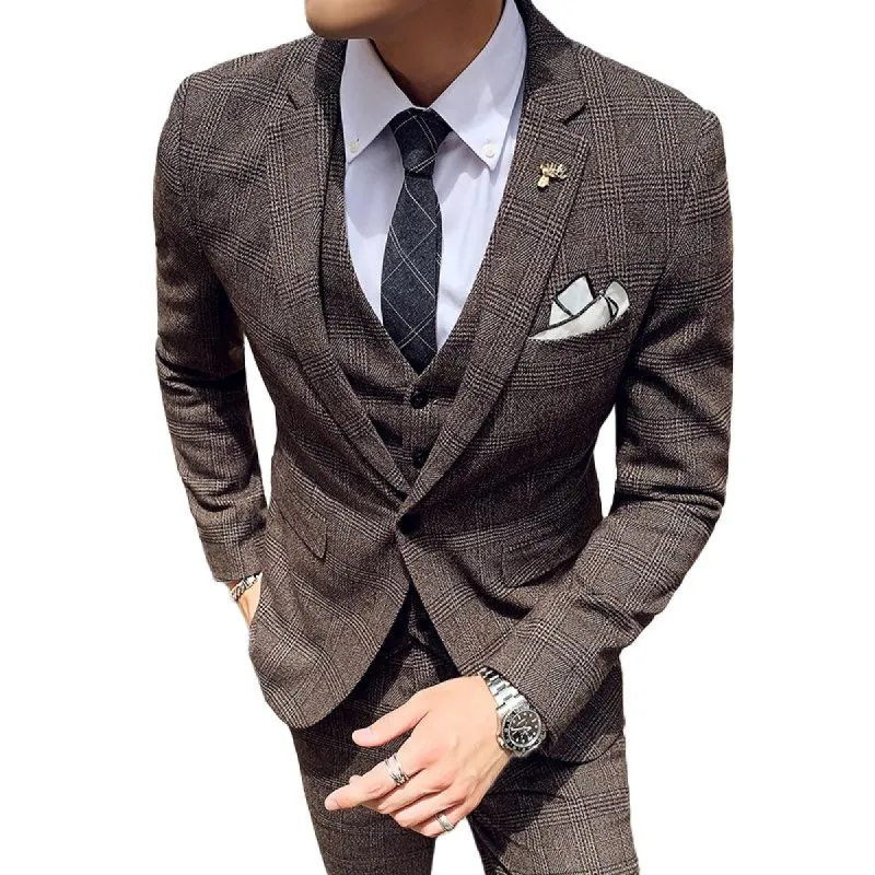 Men's Vintage Notch Lapel One Button Blazer V Neck Vest Trousers Slim Fit 3 Piece Suit 71284384Z made by Manly