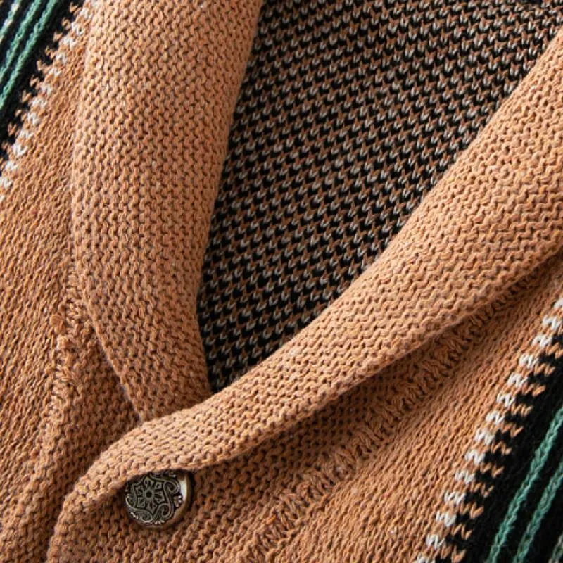 Men's Retro Jacquard Lapel Thick Single Breasted Knitted Cardigan 37070502M sold by Manly product image thumbnail 3