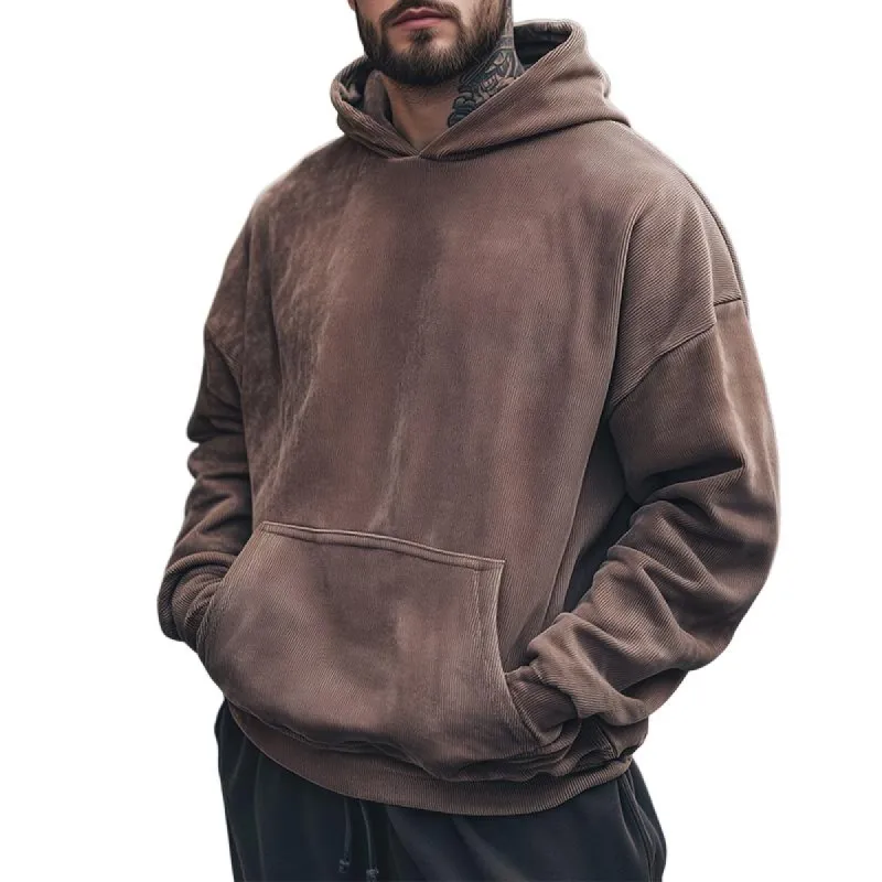Men's Retro Casual Solid Color Corduroy Hooded Sweatshirt 84128725TO sold by Manly
