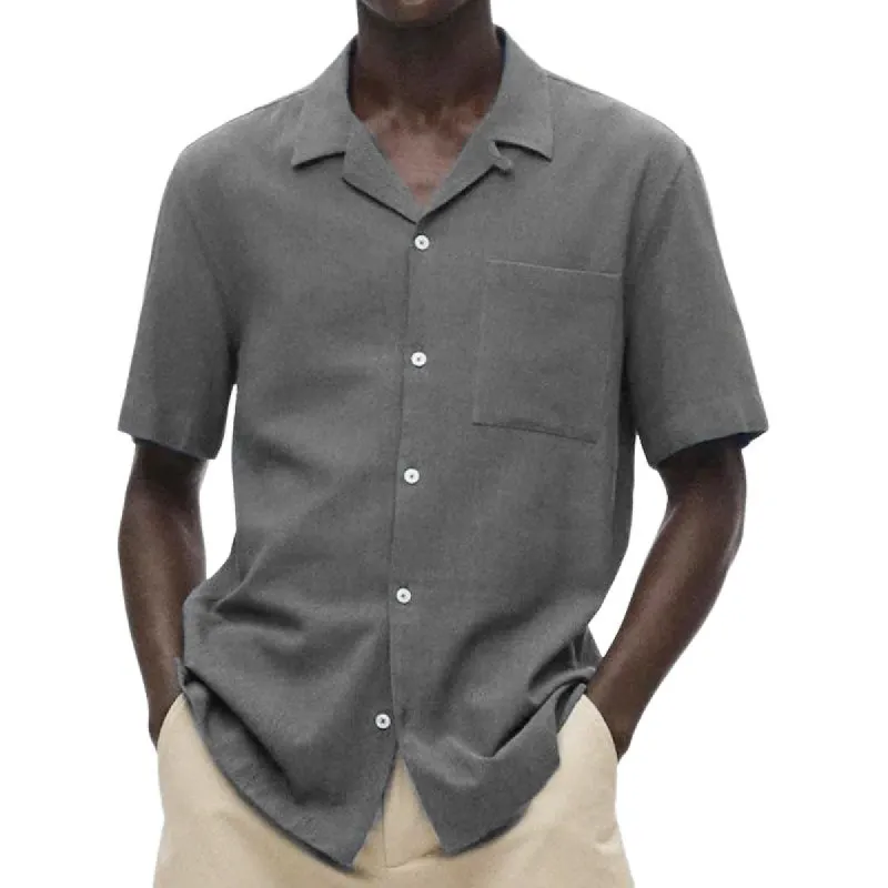 Men's Casual Solid Color Cuban Collar Short Sleeve Shirt 80349812Y sold by Manly