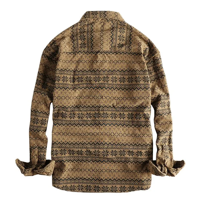 Men's Retro Totem Print Washed Corduroy Patch Pocket Long Sleeve Shirt 45596327M sold by Manly product image thumbnail 5