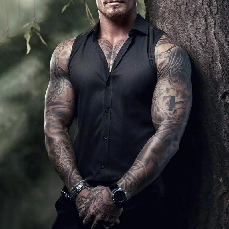 Men's Solid Lapel Sleeveless Single Breasted Tank Top 51716792Z sold by Manly product image thumbnail 2