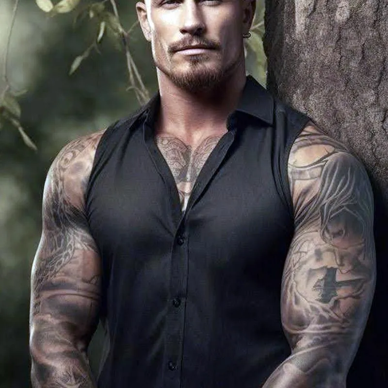 Men's Solid Lapel Sleeveless Single Breasted Tank Top 51716792Z sold by Manly product image thumbnail 3