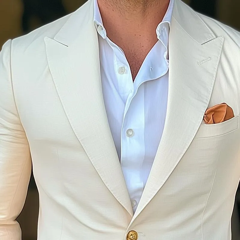 Men's Solid Linen Peak Lapel Single Breasted Slim Blazer 65155268Z sold by Manly product image thumbnail 3