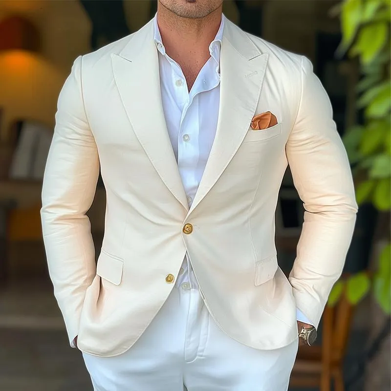 Men's Solid Linen Peak Lapel Single Breasted Slim Blazer 65155268Z sold by Manly product image thumbnail 2