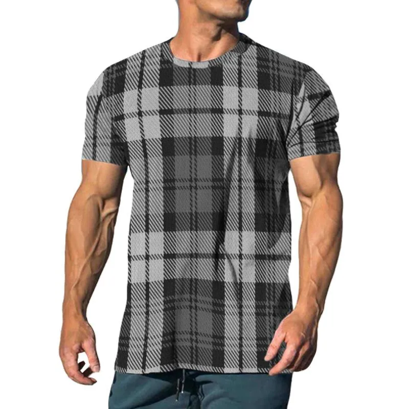 Men's Casual Plaid Round Neck Short-sleeved T-shirt 00639765TO sold by Manly