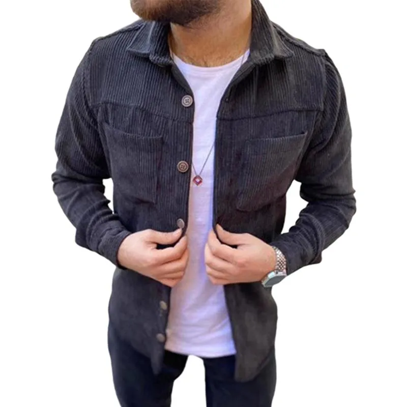 Men's Solid Corduroy Lapel Long Sleeve Shirt 35541594Z sold by Manly product image thumbnail 3