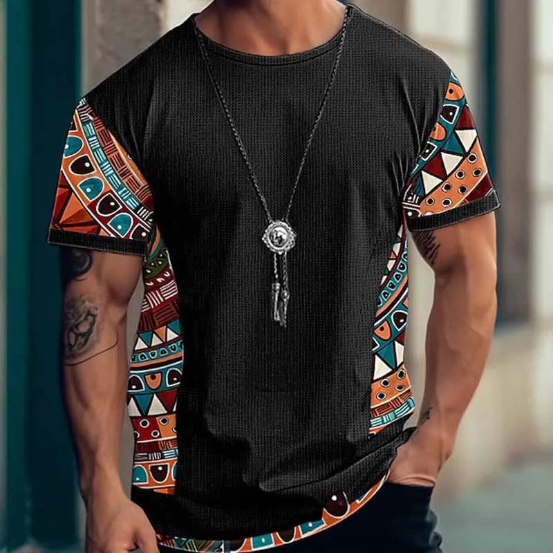 Men's Retro Geometric Print Round Neck Short Sleeve T-Shirt 15635497X sold by Manly product image thumbnail 2
