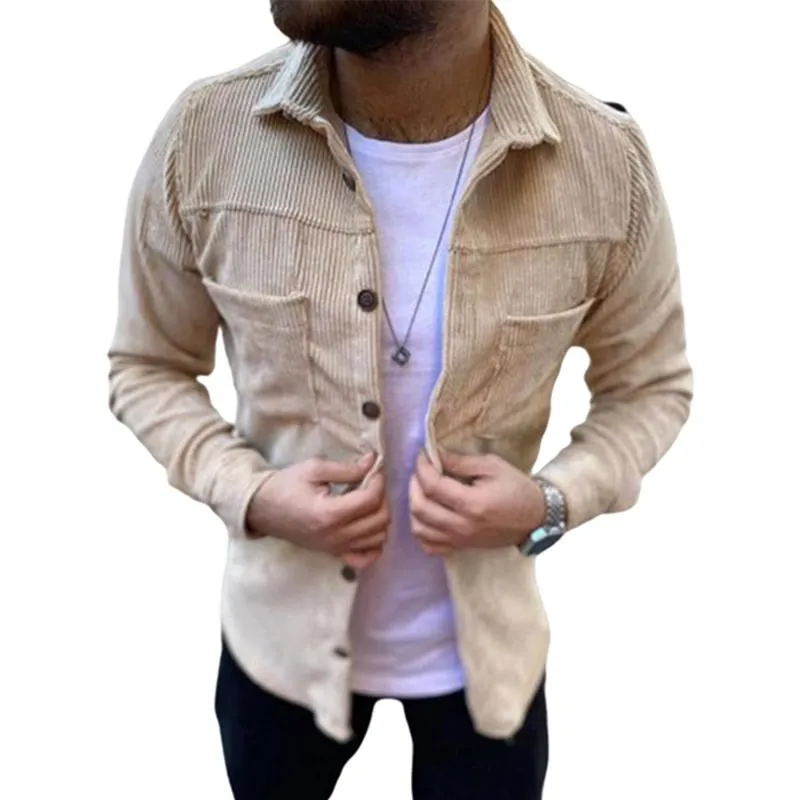 Men's Solid Corduroy Lapel Long Sleeve Shirt 35541594Z sold by Manly product image thumbnail 4