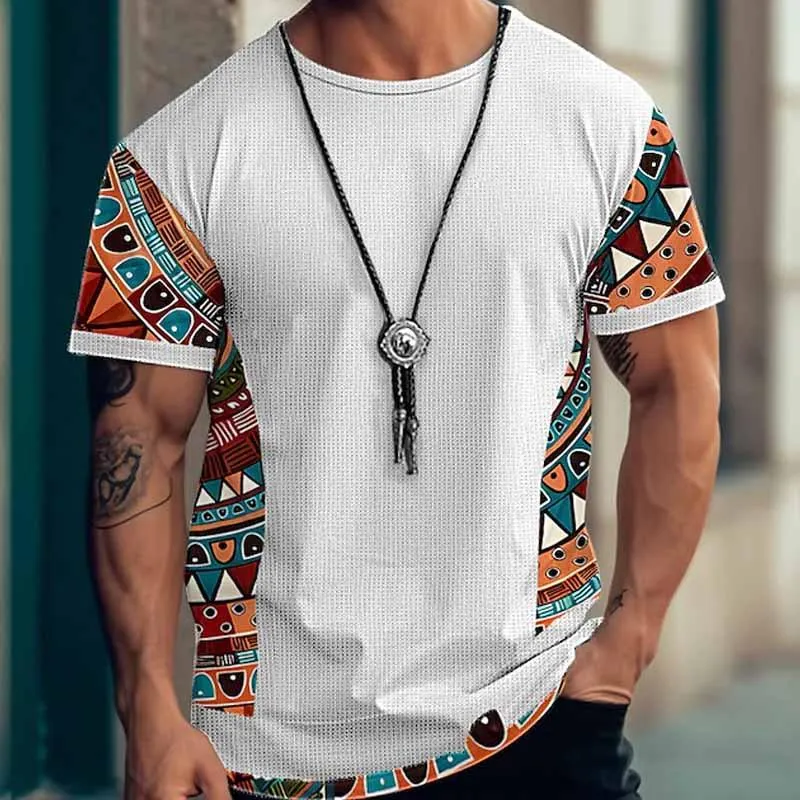 Men's Retro Geometric Print Round Neck Short Sleeve T-Shirt 15635497X sold by Manly product image thumbnail 4