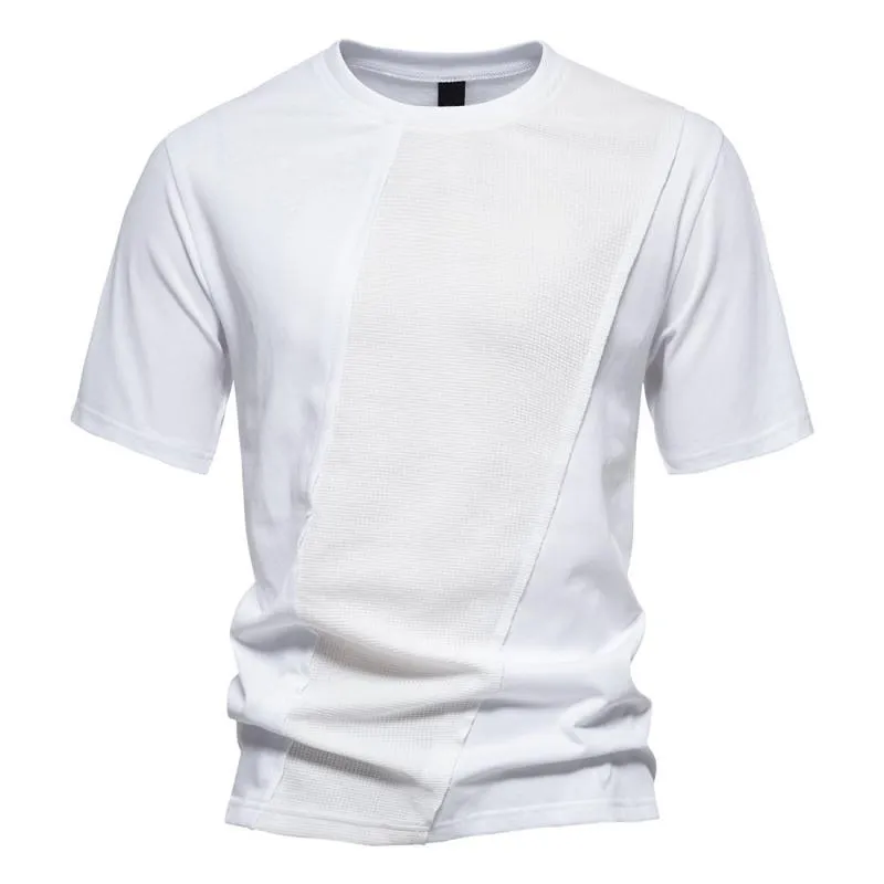 Men's Solid Stitching Round Neck Short Sleeve Casual T-shirt 70384068Z sold by Manly
