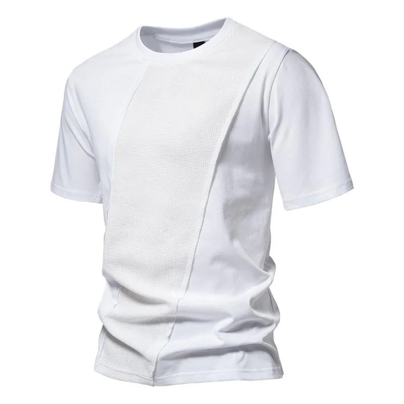 Men's Solid Stitching Round Neck Short Sleeve Casual T-shirt 70384068Z sold by Manly product image thumbnail 2