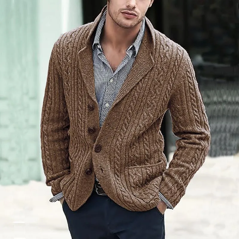 Men's Vintage Lapel Single Breasted Knit Casual Cardigan 92022446Z sold by Manly product image thumbnail 5